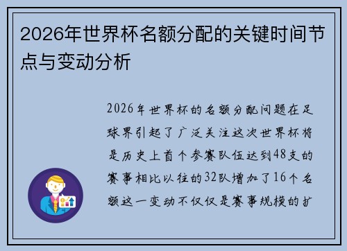 2026年世界杯名额分配的关键时间节点与变动分析